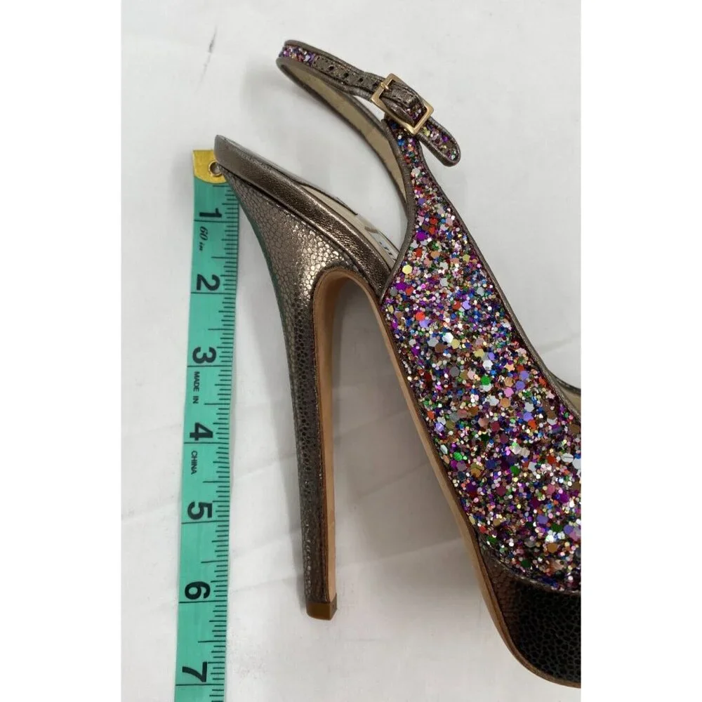 Jimmy Choo CLUE Glitter Gold Slingback Platform Open Toe Sandals Shoes Sz 38.5 - Picture 10 of 16
